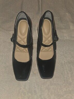 Rachel Zoe Black Patent Mary Jane Flats with Square Toe